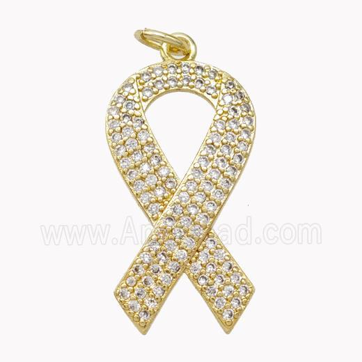Copper Awareness Ribbons Pendant Pave Zirconia Gold Plated
