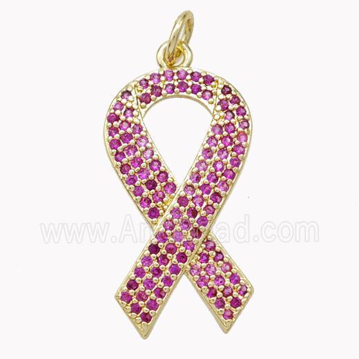 Copper Awareness Ribbons Pendant Pave Zirconia Gold Plated