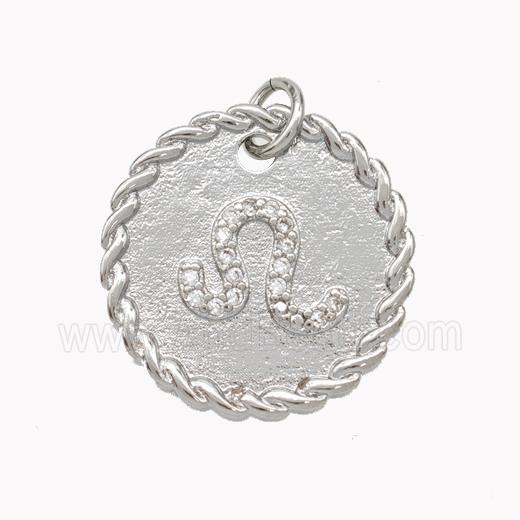 Sign Of Leo Copper Circle Pendant Pave Zirconia Zodiac Platinum Plated