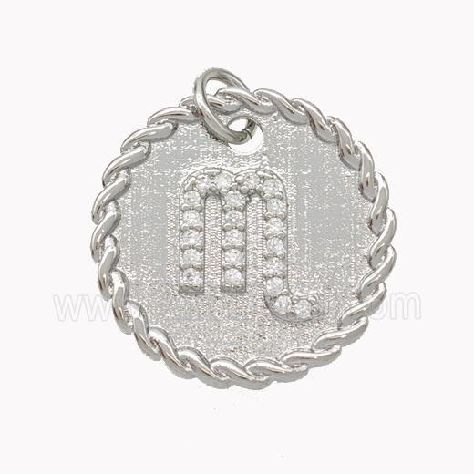Sign Of Scorpio Copper Circle Pendant Pave Zirconia Zodiac Platinum Plated