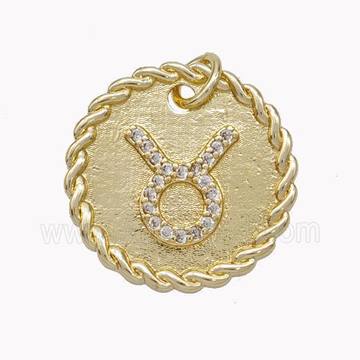 Sign Of Taurus Copper Circle Pendant Pave Zirconia Zodiac Gold Plated