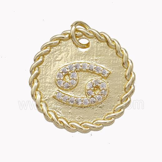 Sign Of Cancer Copper Circle Pendant Pave Zirconia Zodiac Gold Plated
