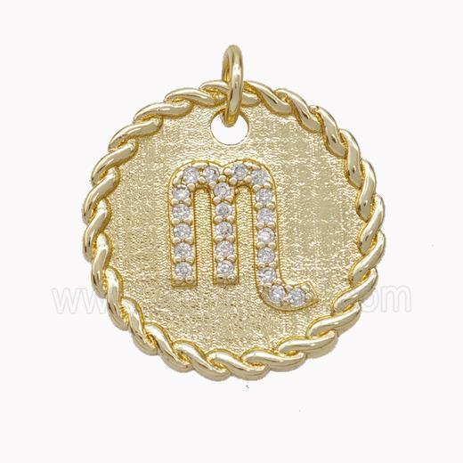 Sign Of Scorpio Copper Circle Pendant Pave Zirconia Zodiac Gold Plated