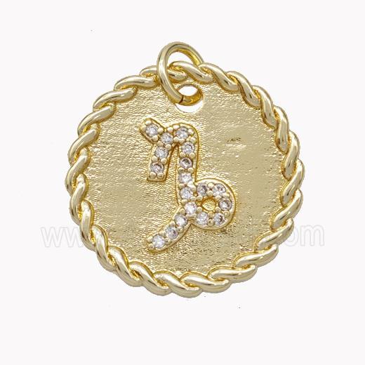 Sign Of Capricorn Copper Circle Pendant Pave Zirconia Zodiac Gold Plated