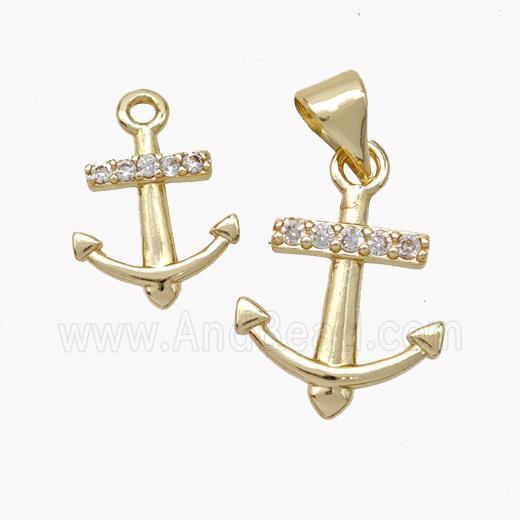 Copper Anchor Pendant Micropave Zirconia Gold Plated
