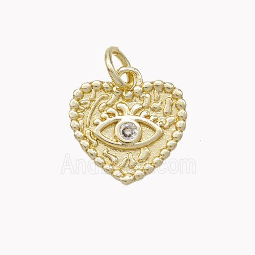 Copper Heart Eye Pendant Pave Zirconia Gold Plated