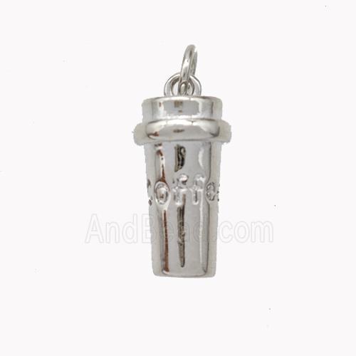 Coffee Cup Charms Copper Pendant Platinum Plated