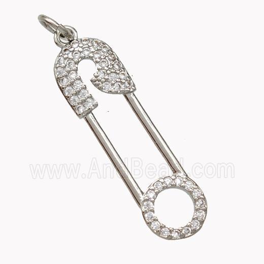 Copper Safety Pins Pendant Pave Zirconia Platinum Plated