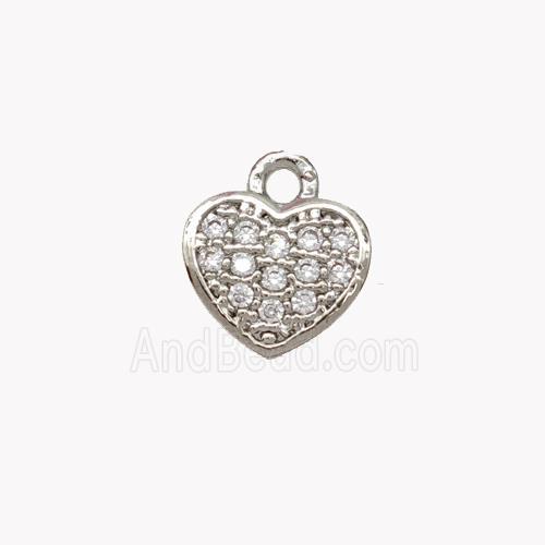 Copper Heart Pendant Pave Zirconia Platinum Plated