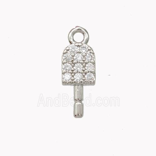 Ice Cream Charms Copper Pendant Pave Zirconia Platinum Plated