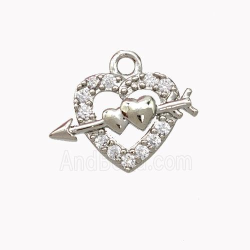 Cupid Arrow Charms Copper Heart Pendant Micropave Zirconia Platinum Plated