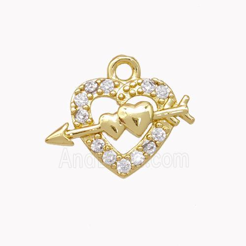 Cupid Arrow Charms Copper Heart Pendant Micropave Zirconia Gold Plated