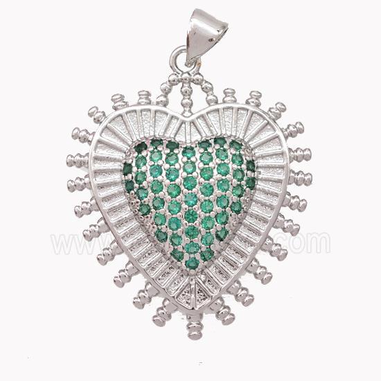 Copper Heart Pendant Micropave Zirconia Platinum Plated