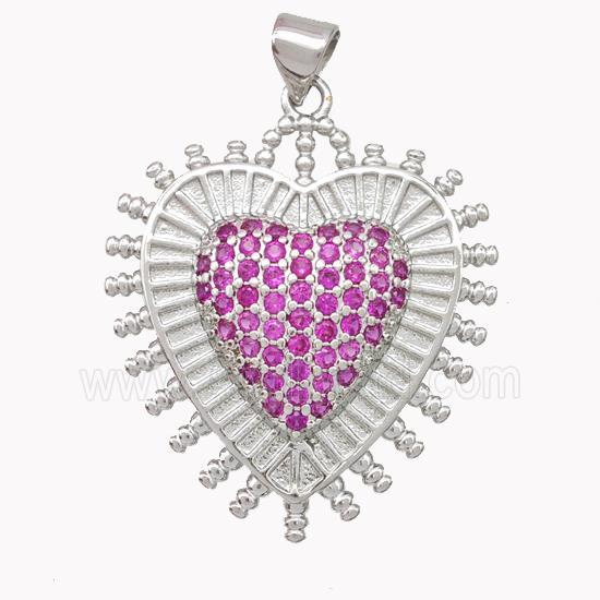 Copper Heart Pendant Micropave Zirconia Platinum Plated