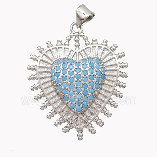 Copper Heart Pendant Micropave Zirconia Platinum Plated