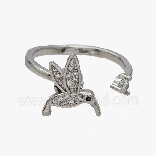 Copper Birds Rings Pave Zirconia Rotatable Adjustable Platinum Plated