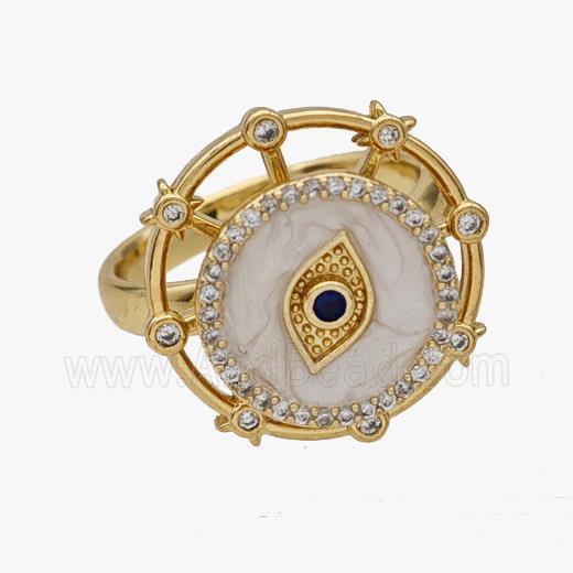 Copper Eye Rings Pave Zirconia Enamel Rotatable Adjustable Gold Plated