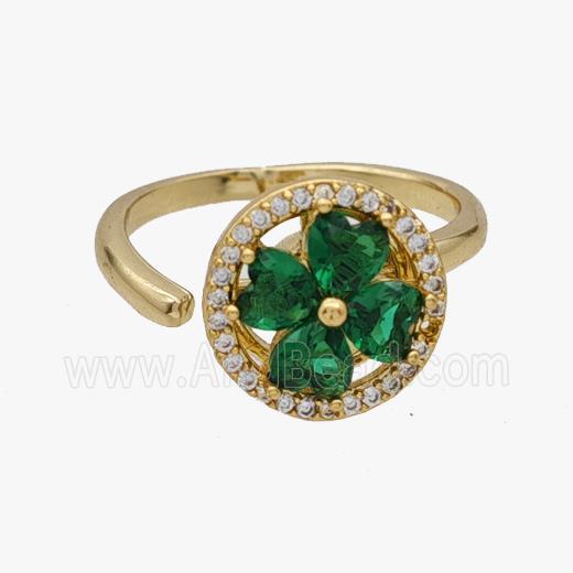 Copper Clover Rings Pave Zirconia Rotatable Adjustable Gold Plated