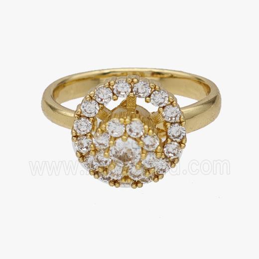 Copper Flower Rings Pave Zirconia Rotatable Adjustable Gold Plated