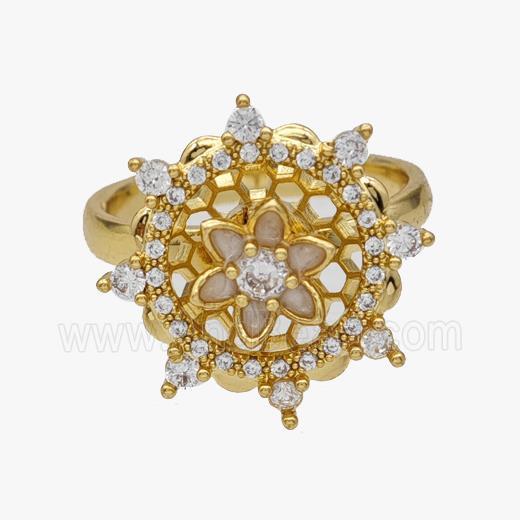 Copper Flower Rings Pave Zirconia Rotatable Adjustable Gold Plated
