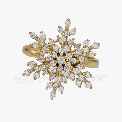 Copper Snowflake Rings Pave Zirconia Rotatable Adjustable Gold Plated