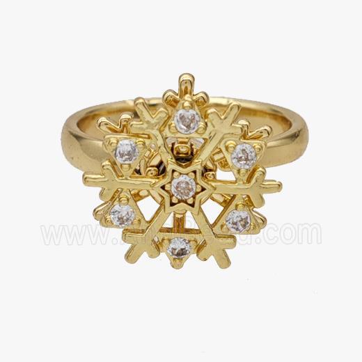 Copper Snowflake Rings Pave Zirconia Rotatable Adjustable Gold Plated