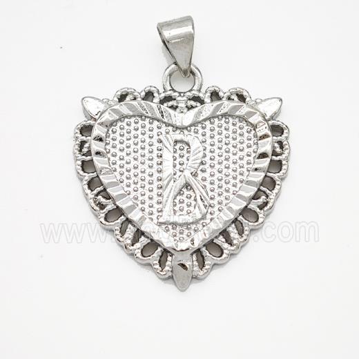 Copper Heart Pendant Letter-B Platinum Plated