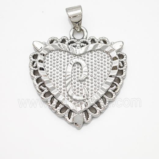 Copper Heart Pendant Letter-C Platinum Plated