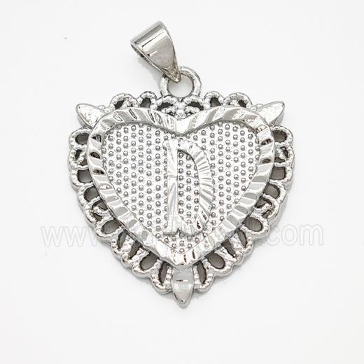 Copper Heart Pendant Letter-D Platinum Plated