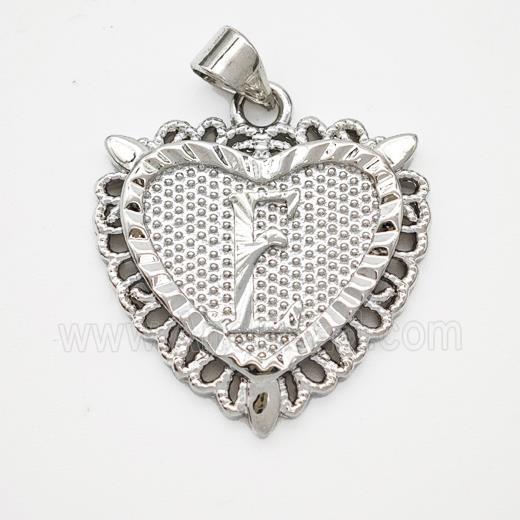 Copper Heart Pendant Letter-E Platinum Plated