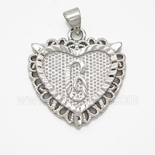 Copper Heart Pendant Letter-G Platinum Plated
