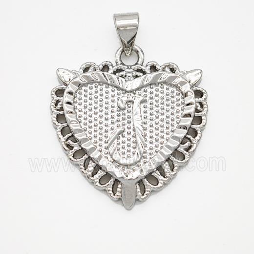 Copper Heart Pendant Letter-J Platinum Plated