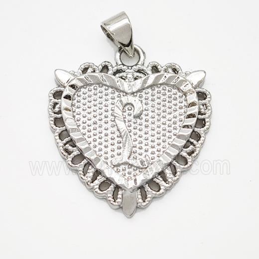 Copper Heart Pendant Letter-L Platinum Plated