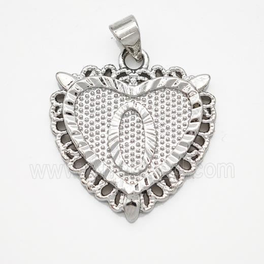 Copper Heart Pendant Letter-O Platinum Plated