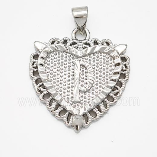 Copper Heart Pendant Letter-P Platinum Plated