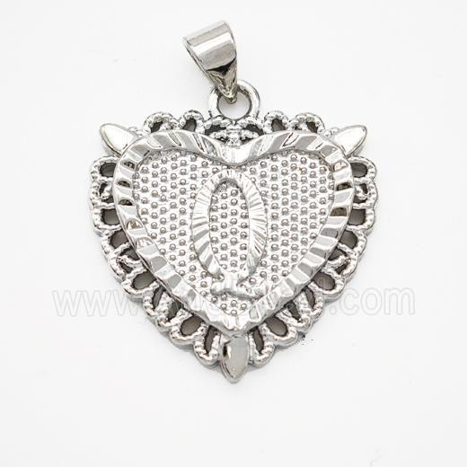 Copper Heart Pendant Letter-Q Platinum Plated