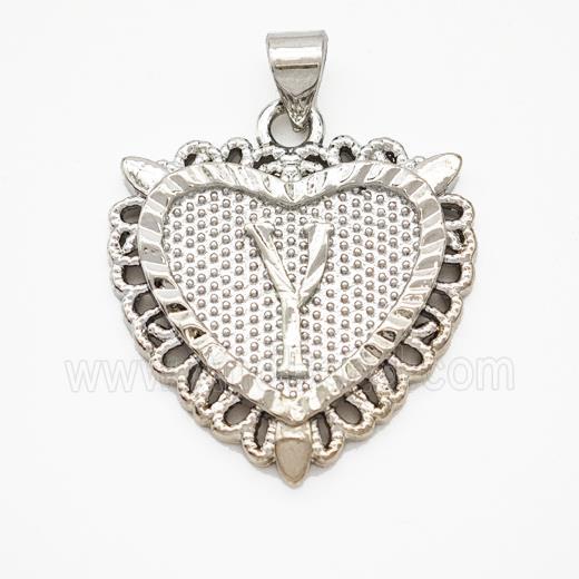 Copper Heart Pendant Letter-Y Platinum Plated