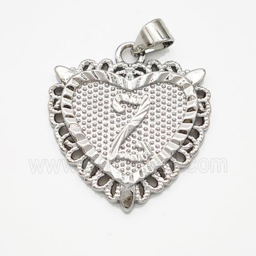 Copper Heart Pendant Letter-Z Platinum Plated