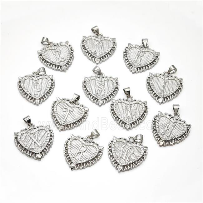Copper Heart Alphabet Pendant Letter Platinum Plated Mixed