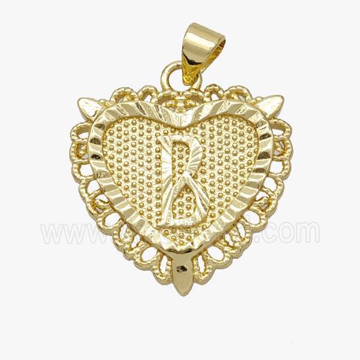Copper Heart Pendant Letter-B Gold Plated