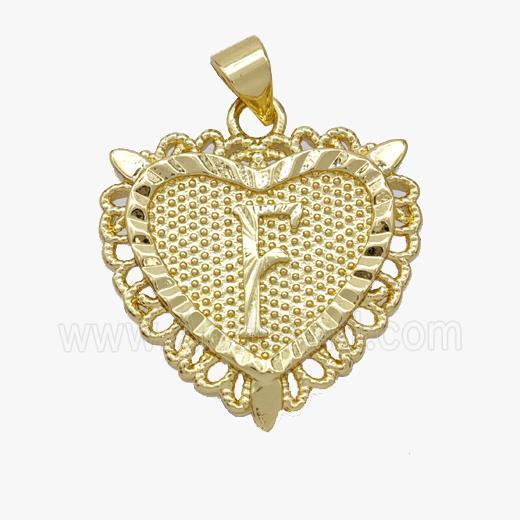 Copper Heart Pendant Letter-F Gold Plated