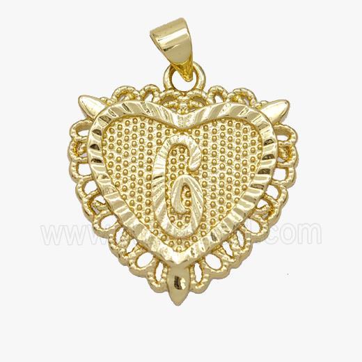 Copper Heart Pendant Letter-G Gold Plated