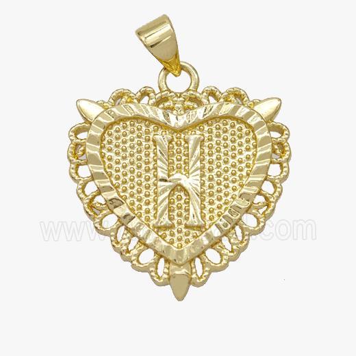 Copper Heart Pendant Letter-H Gold Plated