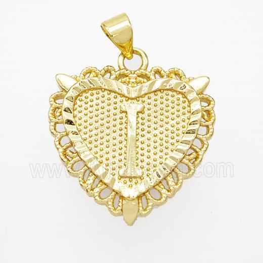 Copper Heart Pendant Letter-I Gold Plated