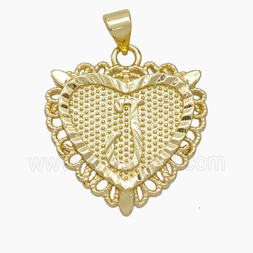Copper Heart Pendant Letter-J Gold Plated