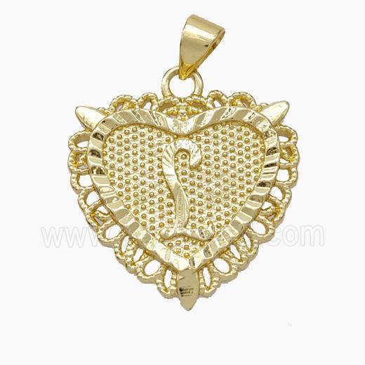 Copper Heart Pendant Letter-L Gold Plated