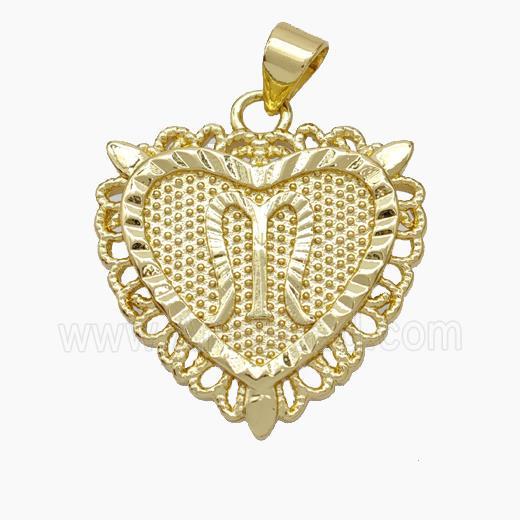 Copper Heart Pendant Letter-M Gold Plated