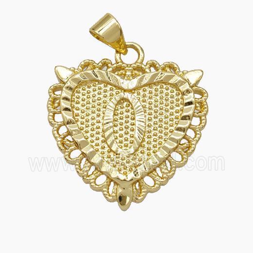 Copper Heart Pendant Letter-O Gold Plated