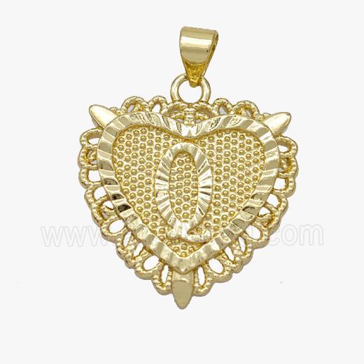 Copper Heart Pendant Letter-Q Gold Plated