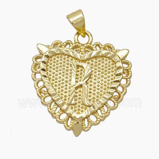 Copper Heart Pendant Letter-R Gold Plated